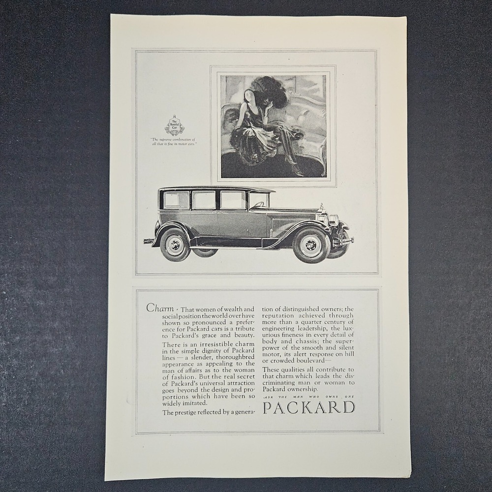 1927 Packard Motor Car Automobile Vintage Print‎ Ad Flapper Woman Mancave Garage